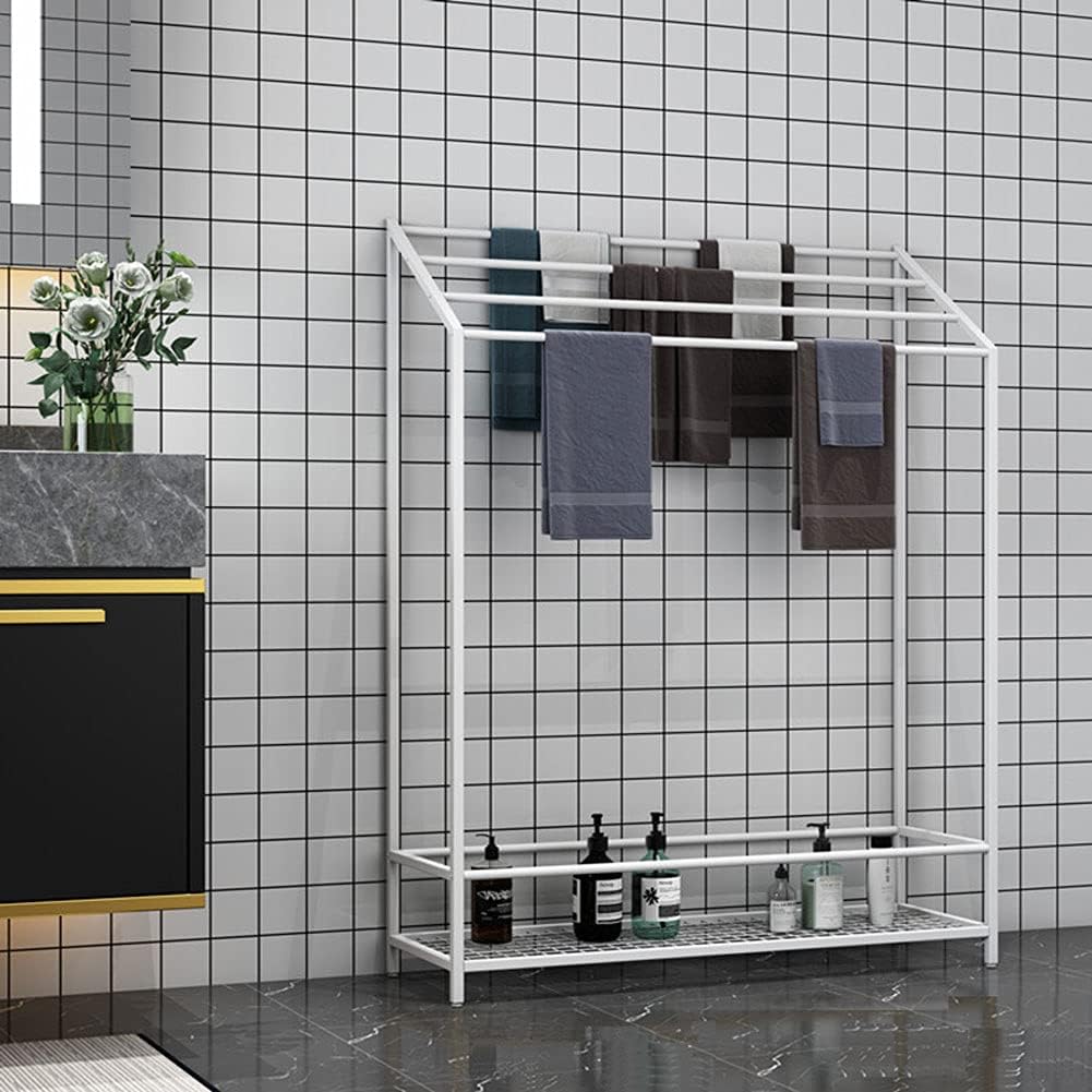 Exquisite Bathroom Shelves 4 Bar Freestanding Towel Rack, Bathroom Towel Holder with Shelf, Portable Metal Towel Hanger Stand Alone, Easy to Installation