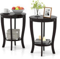 GOFLAME 2-Tier Round End Table Set of 2, 18' Sofa Side Table with Storage Shelf, Floor Tea Table with Solid Wood Legs, Compact Nightstand for Small Space, Living Room, Bedroom, Espresso