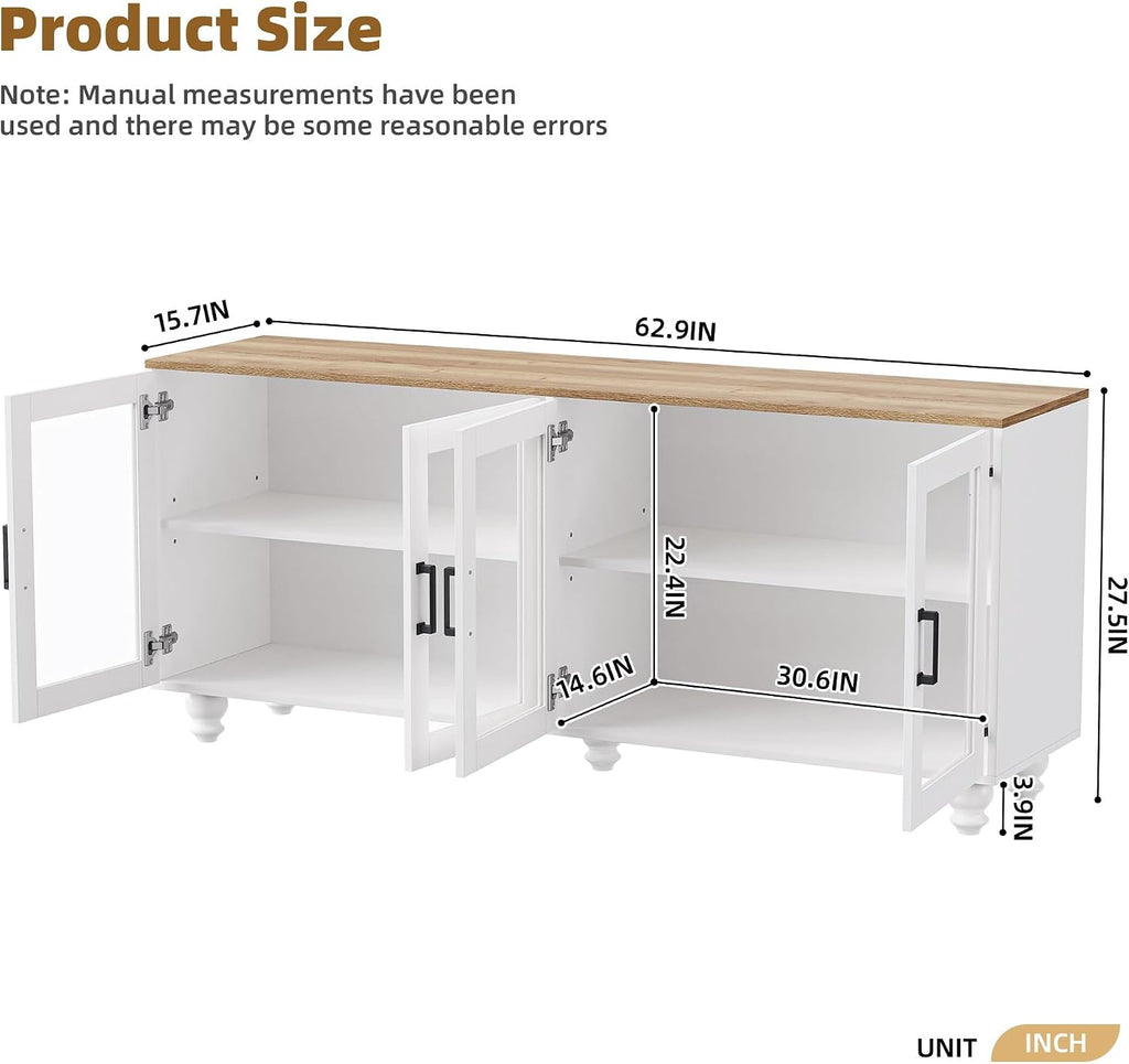 Farmhouse TV Stand, for TVs Up to 70', Versatile Sideboard with Adjustable Shelves, Elegant Buffet Cabinet for Living Room,for The Kitchen