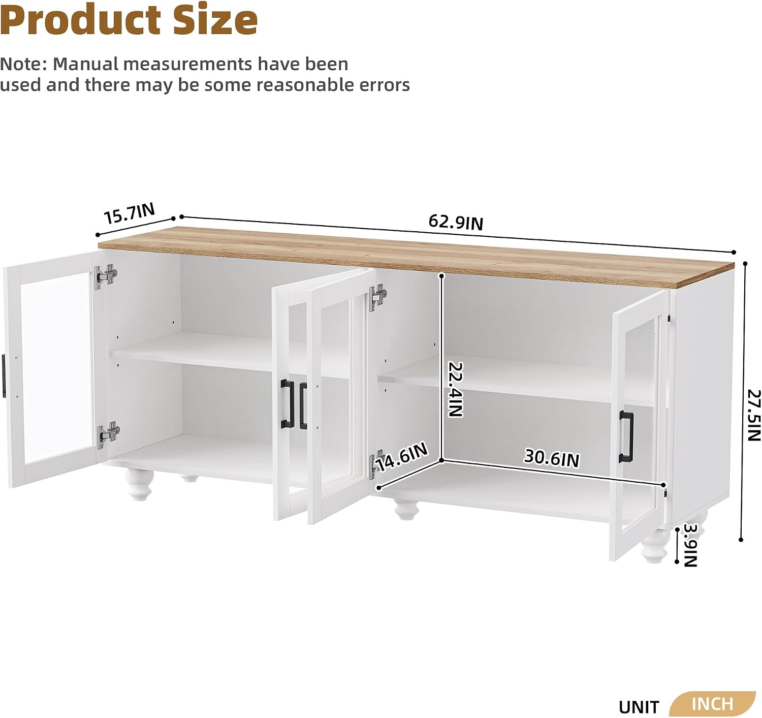 Farmhouse TV Stand, for TVs Up to 70', Versatile Sideboard with Adjustable Shelves, Elegant Buffet Cabinet for Living Room,for The Kitchen