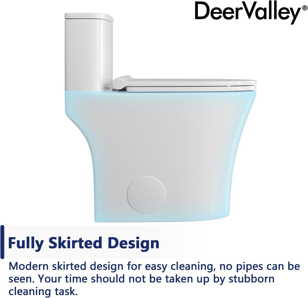 DeerValley Compact One Piece Toilet, Small Toilet for Bathroom with Comfort Wider Chair Seat, Modern Toilets Powerful Flush Tall Hight 12'' Rough-In Toilet White 23.6'D x 15.7'W x 26'H