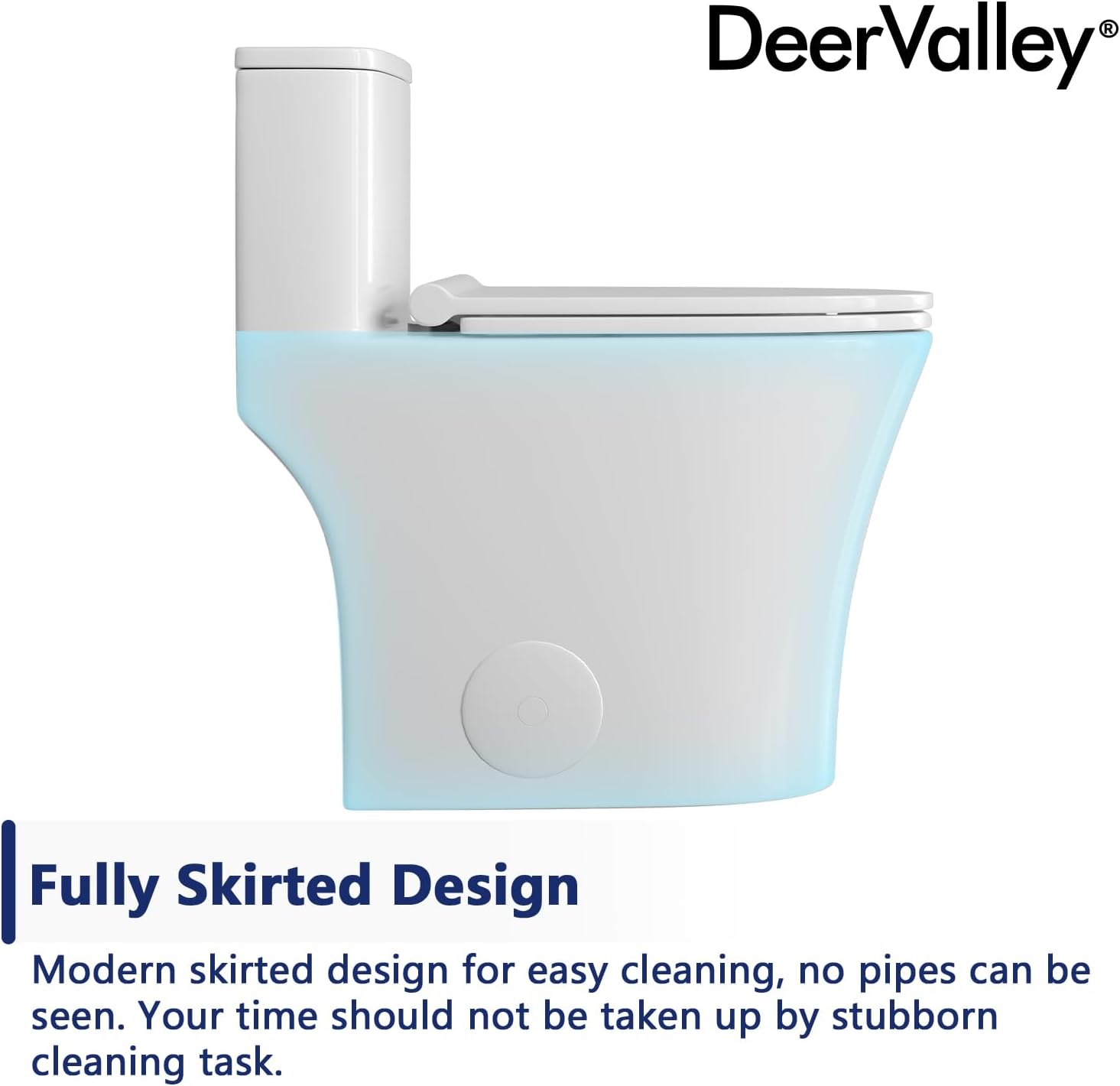 DeerValley Compact One Piece Toilet, Small Toilet for Bathroom with Comfort Wider Chair Seat, Modern Toilets Powerful Flush Tall Hight 12'' Rough-In Toilet White 23.6'D x 15.7'W x 26'H