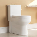 DeerValley Compact One Piece Toilet for Small Bathrooms with Soft Close Seat 12 Inch Rough Dual Flush 0.8/1.28 GPF Toilets In White