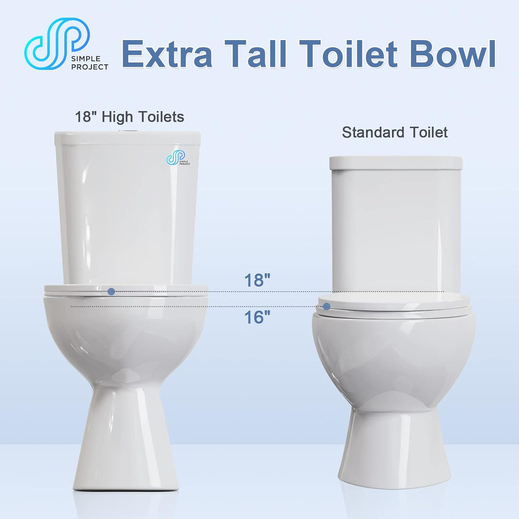 Simple Project 19' Rear Outlet Extra Tall Toilets, Two Piece Comfortable High Toilets For Seniors, White Tall Toilet With Dual Flush 0.8/1.28 GPF & Soft Closing Seat