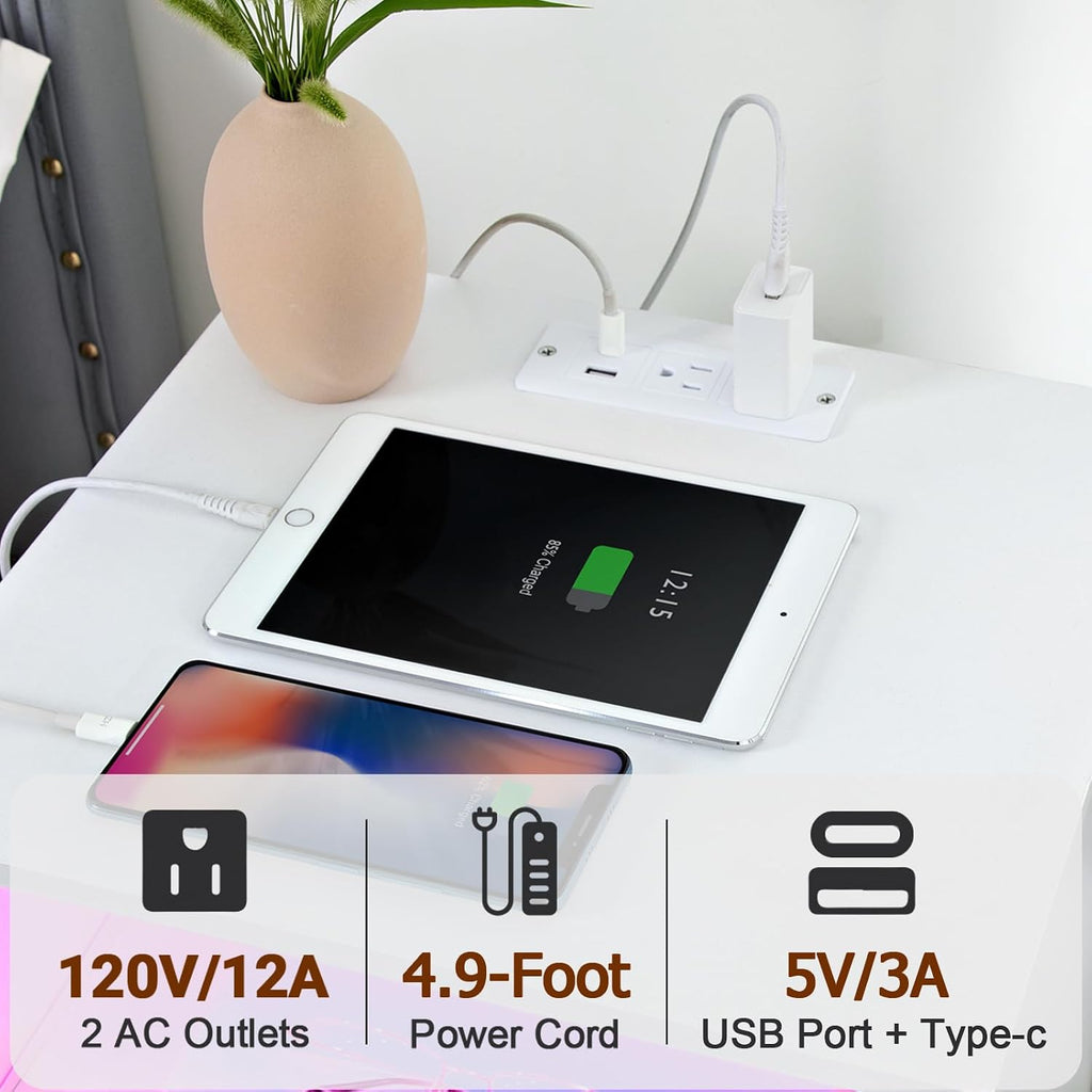 LOAKEKEL Night Stand Set 2, Tall Nightstand with Charging Station for Bedroom with 4 Drawers, LED End Table with USB Ports and Outlets, Bedside Table with Storage Shelf, White, HNS034WT