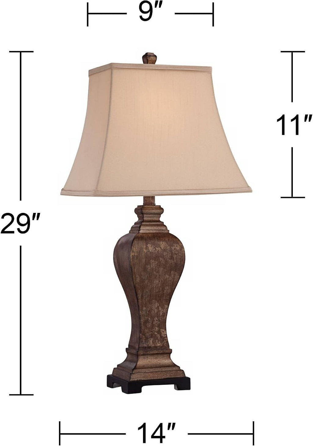 Regency Hill Edgar 29' Tall Urn Traditional Country Cottage Core Farmhouse Rustic End Table Lamps Set of 2 Brown Bronze Finish Living Room Bedroom Bedside Nightstand House Office Fabric Shade