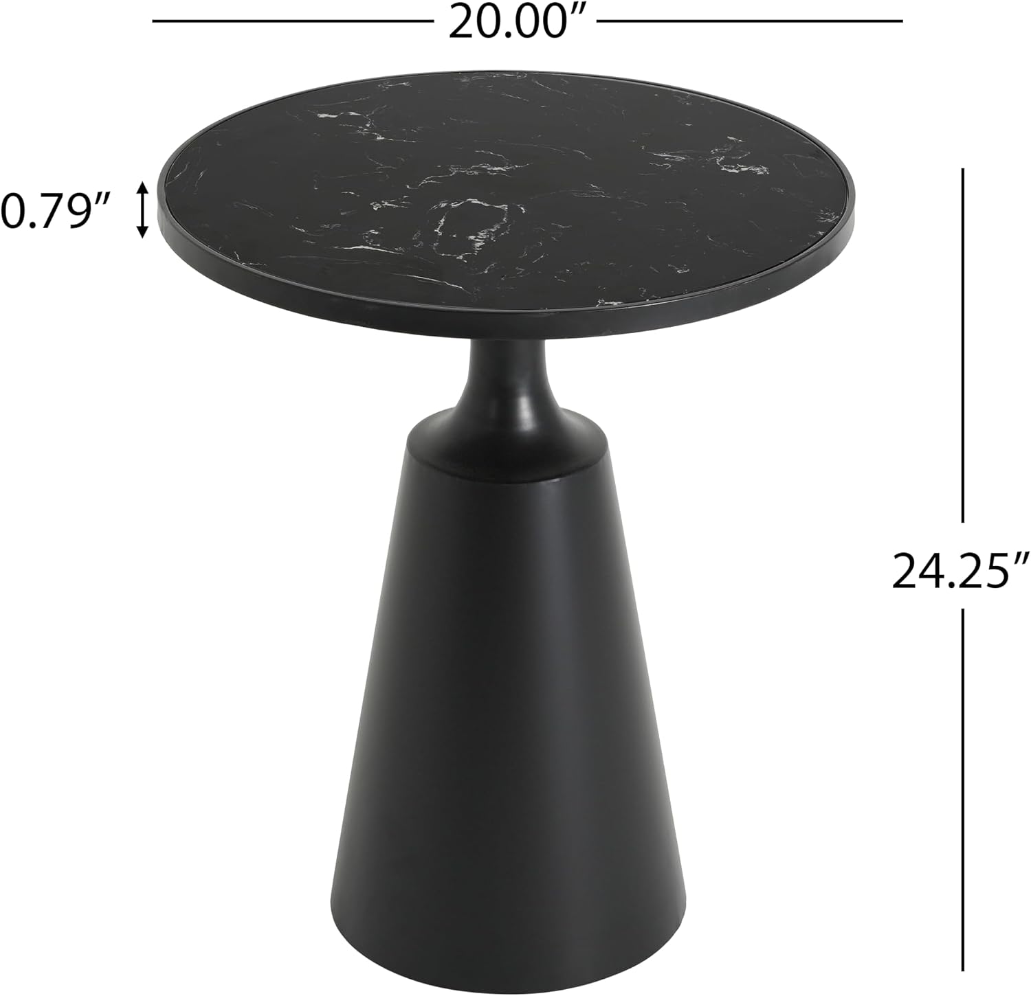 Merax Modern Iron Side Table with Marble Pattern Top (20' Diameter) – 24.25' H Accent Table with Conical Base – Minimalist Round End Table for Living Room & Bedroom & Office, Assembly-Free, Black