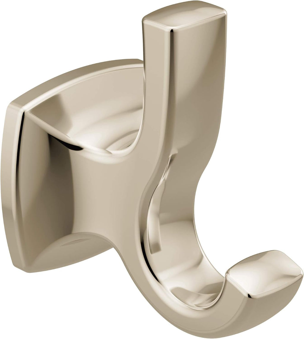 Moen Voss Pivoting Toilet Paper Holder YB5108NL, Double Robe Hook YB5103NL, 24-Inch Bathroom Towel Bar YB5124NL, and Hand Towel Ring YB5186NL, Polished Nickel