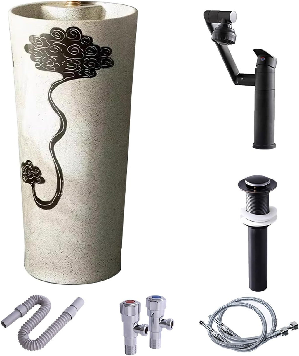 Durable Bathroom Sink Combo - Sturdy Pedestal Vessel Sink Set for Kitchen Toilet Long-Lasting Drain Solution 2-Piece Modern Design for Home Use,3467 Set 3