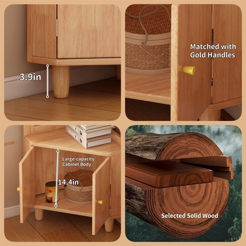 Tall Corner Cabinet, Corner Shelf with Storage, Display Shelf Corner Shelves for Living Room, Wall Corner Bookshelf for Bedroom, Bathroom, Kitchen, Small Space(Light Brown,59in)