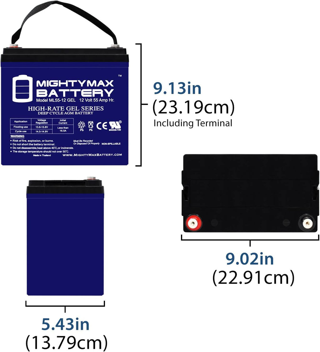 Mighty Max Battery 12V 55AH GEL Scooter Wheelchair Mobility Deep Cycle Battery