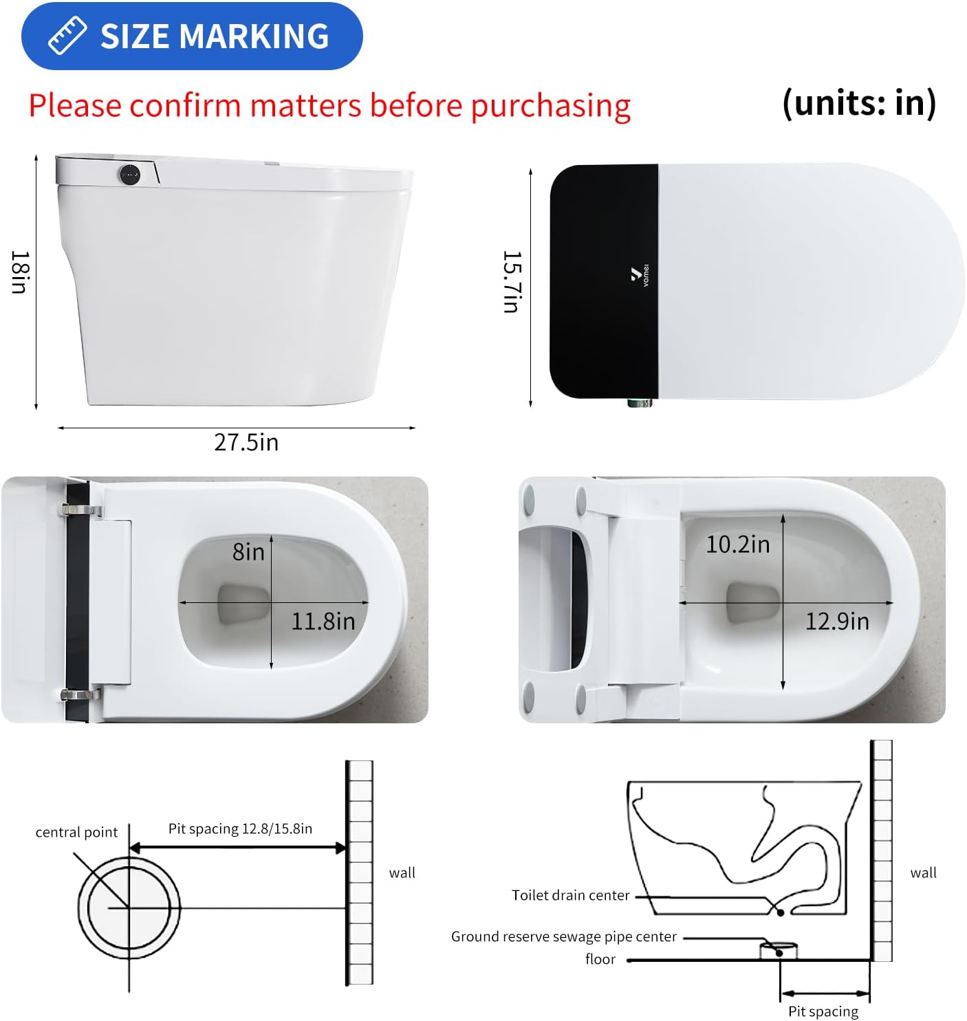 One Piece Toilet, Modern Bathroom Tankless Toilets Bowl, Updated PP Lids & Dual 1.0/1.28 GPF Foot Sensor Power Flush, 18 inch Comfort ADA Height Soft Closing Seat, 12' Rough-in, CEC Certified