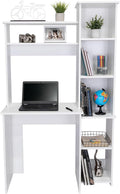 Tuhome Versalles Writing Desk with Two Superior Shelves, Five Side Open Storage Compartments, Space-Saving Modern Workstation Design for Studios and Offices, Ideal for Organization, Books