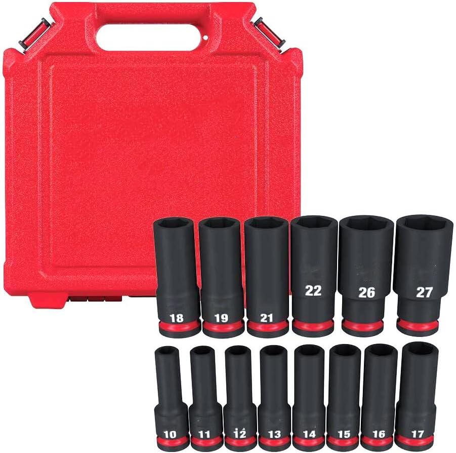 Socket Set For Milwaukee 49-66-7014 1/2' Impact Duty Metric Deep Socket Set (Size:10.8 x 2.7 x 10.5 in) - 14 PC