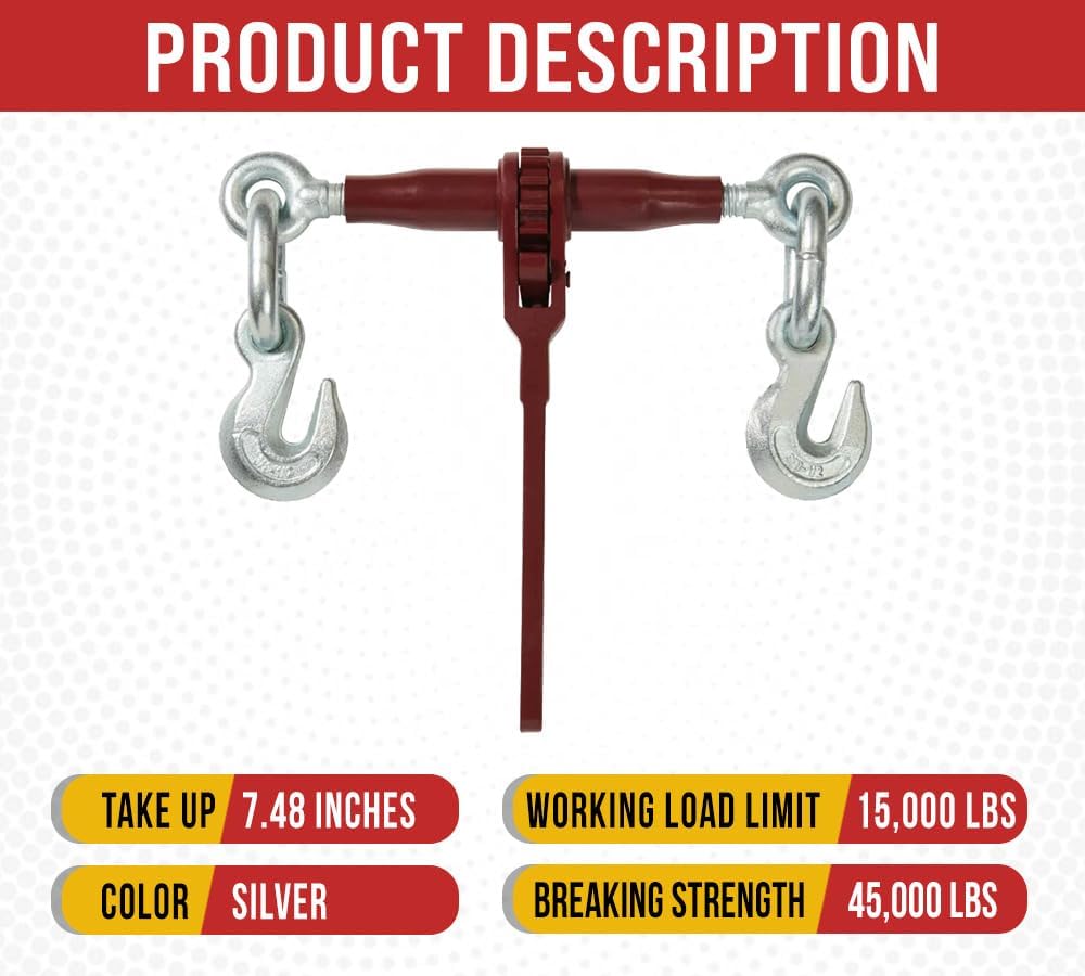 Mytee Products (4 Pack) PRO Heavy Duty Chain Binder Ratchet Style 3/8' - 1/2' w/Grab Hooks, 15,000 lbs WLL