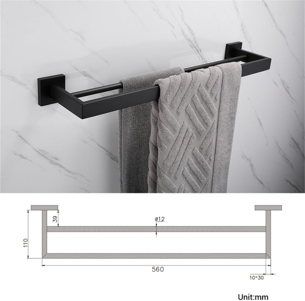Tea Towel Hooks, Wall Hooks, Hanging Coat Hanger, Chrome Stainless Steel Wall Hook Toilet Paper Holder Towel Bar Bathroom Accessories,soap Dish (Color : Double Towel Bar)
