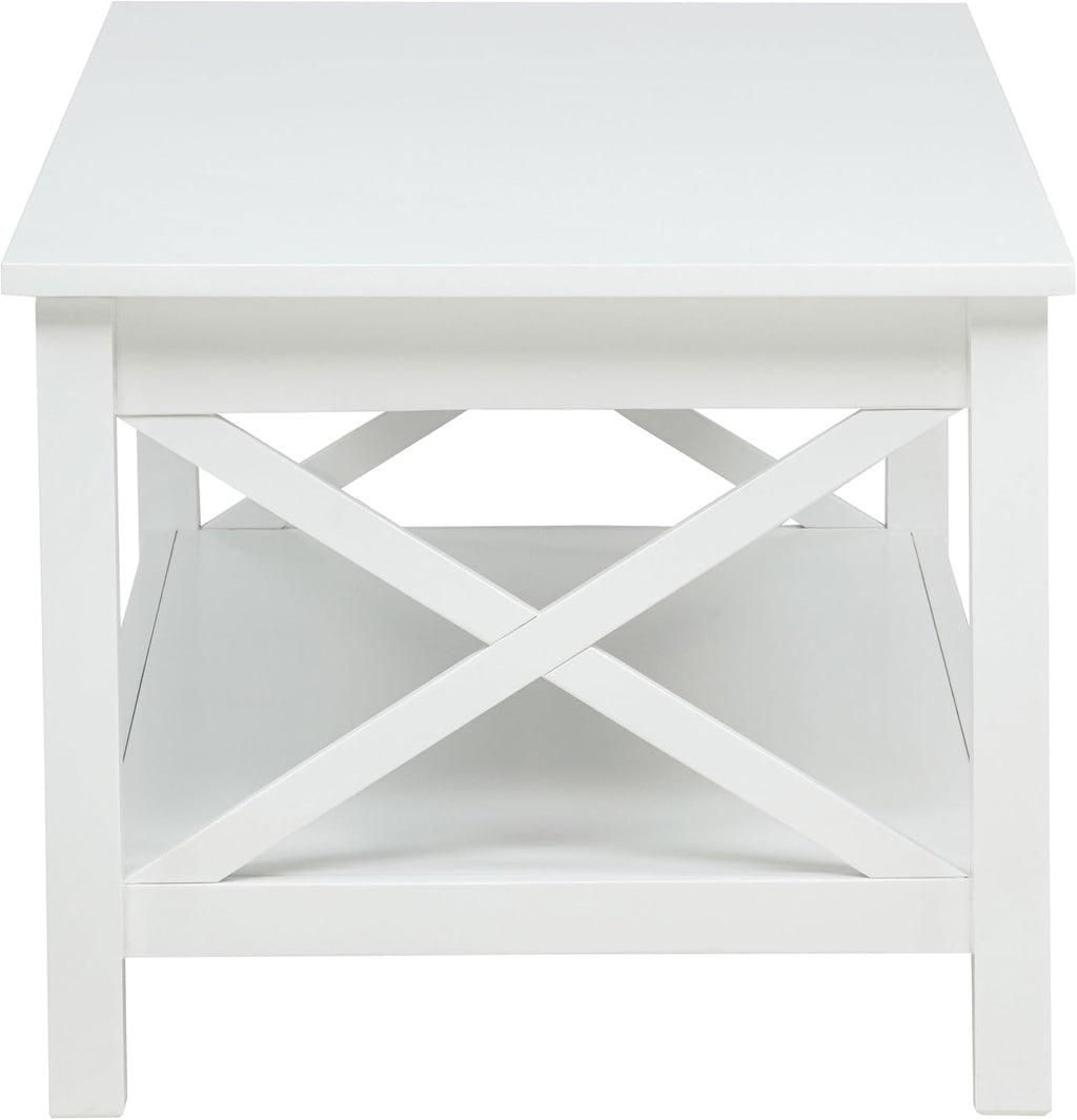 Coaster Home Furnishings - Skyview - Wood - Rectangular Coffee Table with Lift-Top Design, Hidden Storage, Cross-Frame Base and Lower Shelf - Living Room - White - 722088