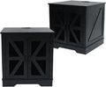 Farmhouse End Table Set of 2 with Charging Station, Living Room Tables with Hidden Storage, Wood Square Sofa Bedside Tables, Night Stand with Power Outlet and Door, Black