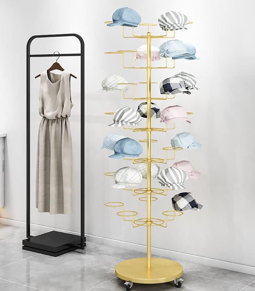 LIPJIA Hat Rack Hat Display Stand 7 Tiers Large Hat Racks Floor Stand with Wheels, Movable Standing Baseball Caps Display Holder - Place 35 Hats, Easy to Assemble