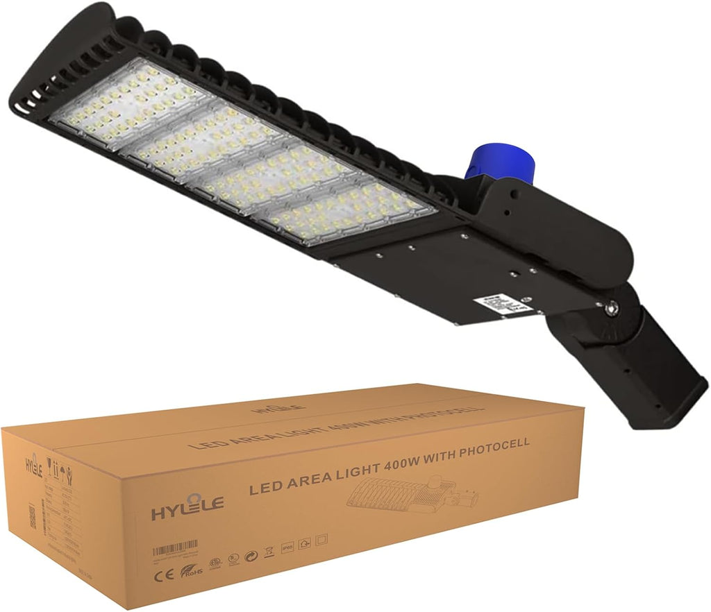 400W LED Shoebox Light 60000LM 5700K, Dusk to Dawn Photocell Outdoor Street Area Lighting, Super Bright Commercial Parking Lot Pole Light Fixture, Slip-Fitter Mount, IP65 Waterproof