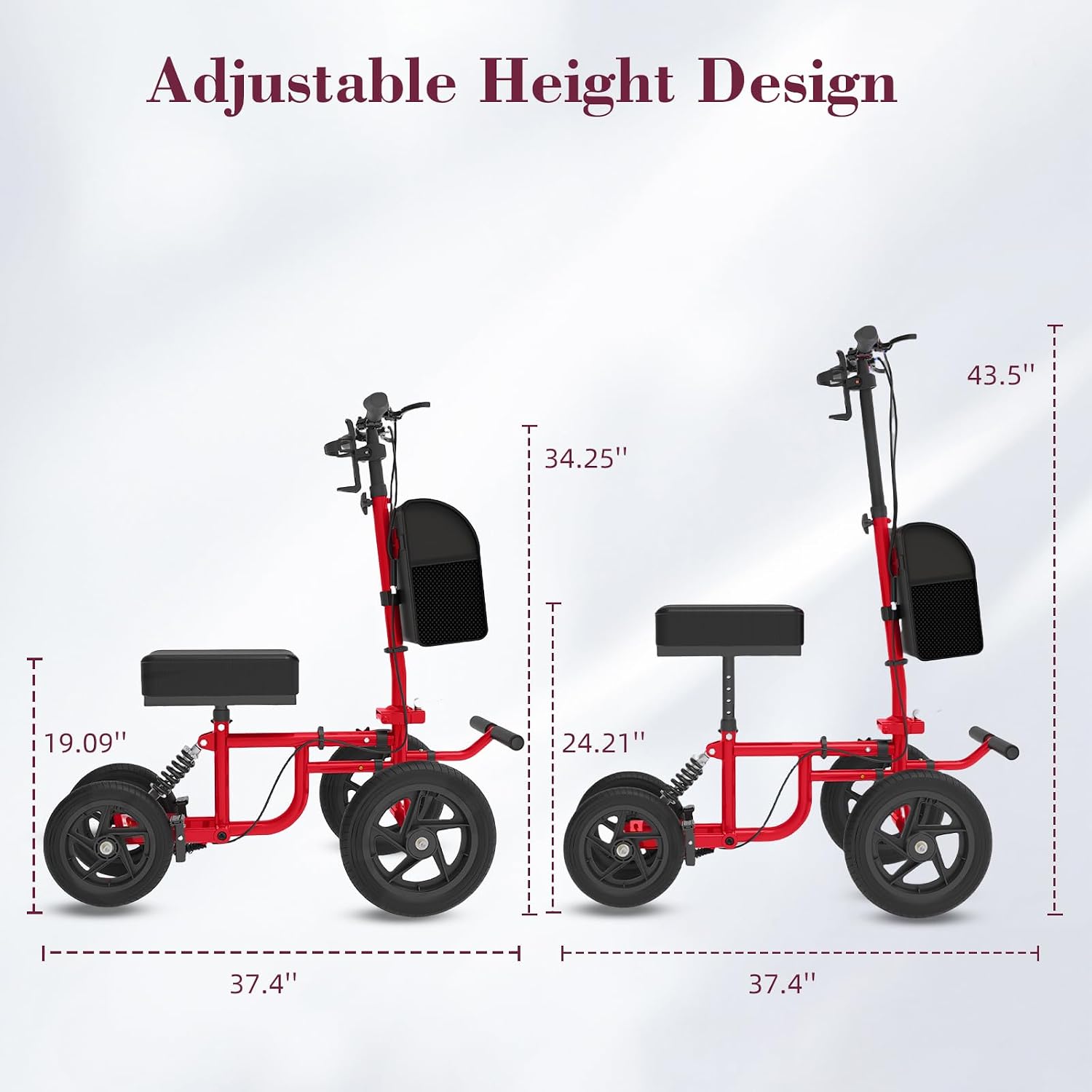 All Terrain Knee Scooter for Adults, Foldable Rolling Knee Scooter with DIY Stickers & Shock Absorber, Steerable Knee Walker for Broken Foot, Ankle Injuries & Surgery, Better Crutch Alternative