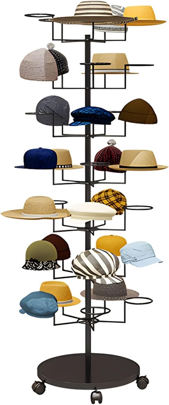 Hat Rack Hat Display Stand 7 Tiers Large Hat Racks Floor Stand with Wheels, Movable Standing Baseball Caps Display Holder - Place 35 Hats, Easy to Assemble