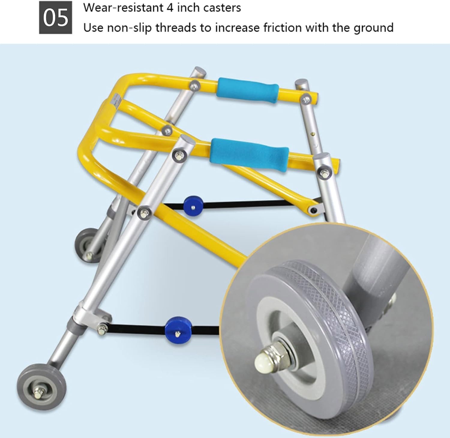 Gait Trainer, Folding Children's Walker Four-Wheeled Standing Training Walker Disability Fracture Rehabilitation Exercise Trolley, One Color-65 74cm