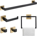 5-Piece Modern Bathroom Hardware Set, Stainless Steel Towel Bar Set with Robe Hook, Matte Black & Gold Finish
