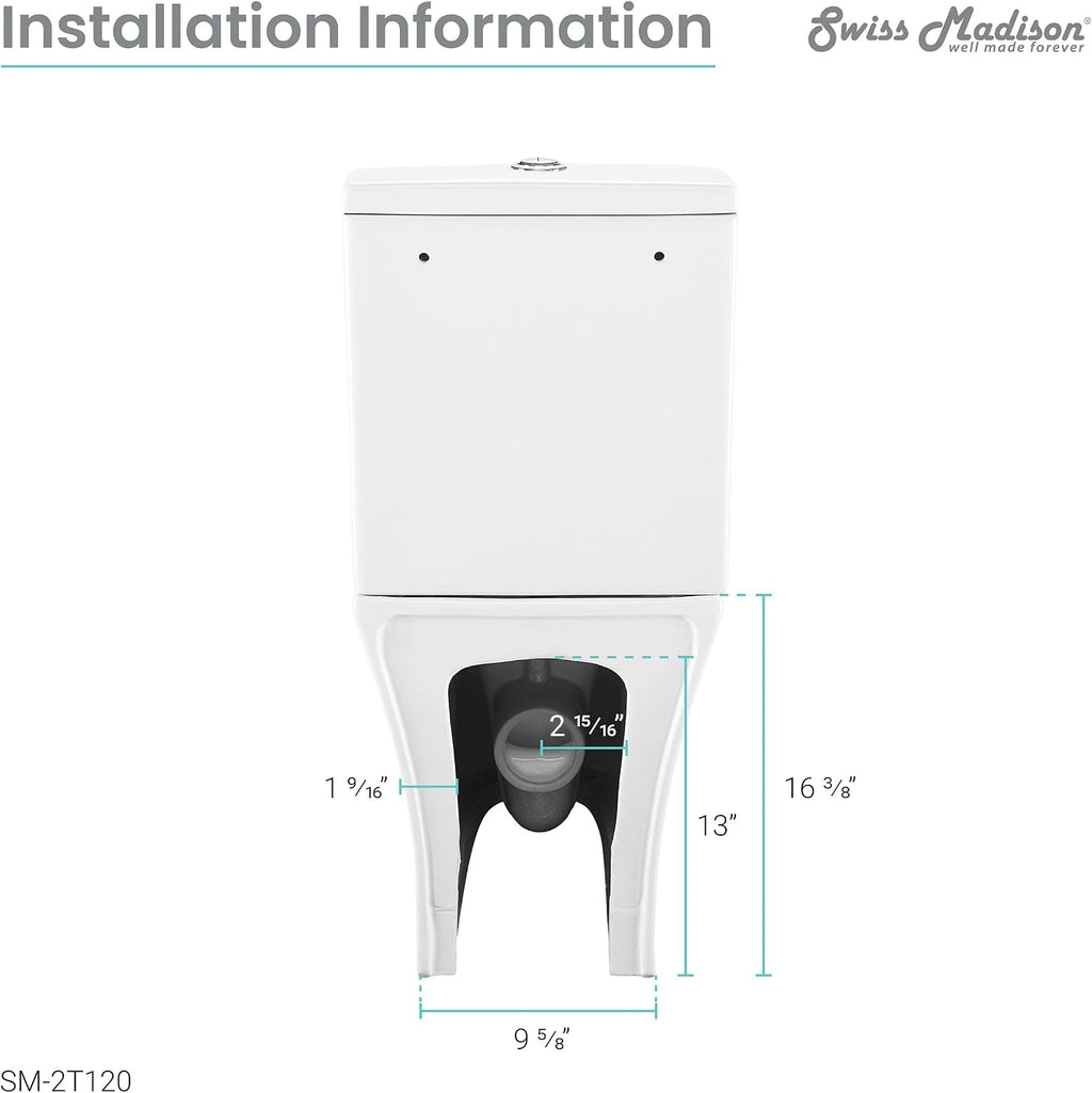 Swiss Madison SM-2T120 Calice Two Piece Elongated Rear Outlet Toilet Dual Flush in White