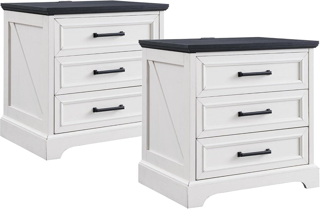 JXQTLINGMU Farmhouse End Tables Living Room Set of 2, Off White