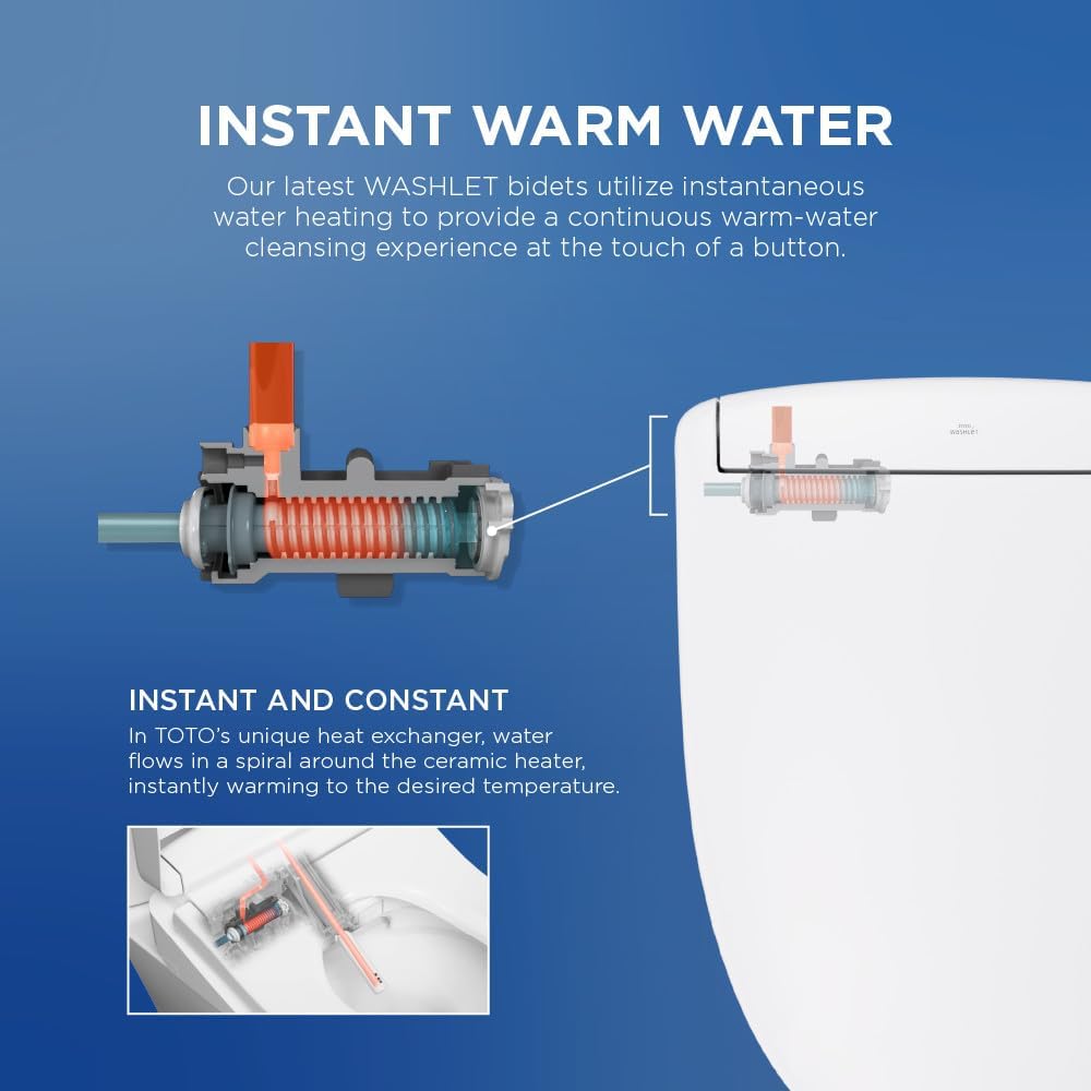 TOTO® Glaston™ WASHLET®+ S5 Two-Piece Elongated 1.28 GPF Universal Height Toilet with CEFIONTECT®, Cotton White - MW4723446CEFG#01