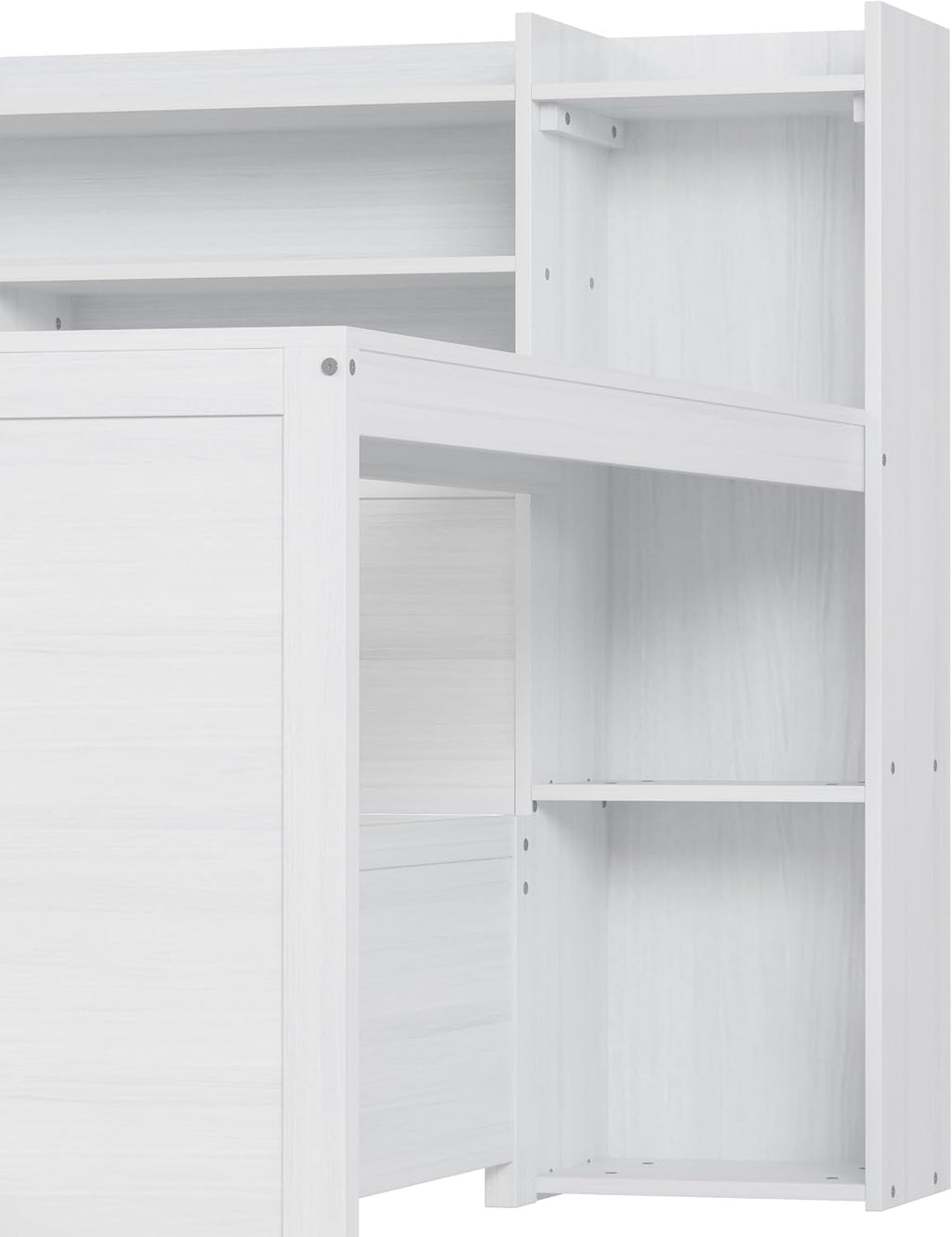 VilroCaz Wooden Twin Size Daybed with Storage Shelves and Study Desk, Multi-Functional Bed DayBed Frame with 2 Storage Drawers for Office Living Room Bedroom, Maximize Space (Antique White-8T)