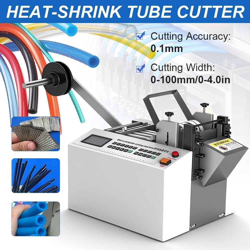 US In Stock 110V Fully Automatic Heat-Shrink Tube Micro-Computer Cutting Machine 300W Electric Tube Cable Pipe Cutter with Micro Computer Control, Cutting Accuracy 0.1Mm, Sleeve Rubber/Plastic Tube