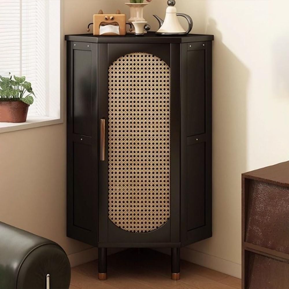 Retro Corner Cabinet, Small Corner Shelf for Living Room, Multifunctional Side Table, Storage Cabinet with Doors for Kitchen, Bathroom(Black)