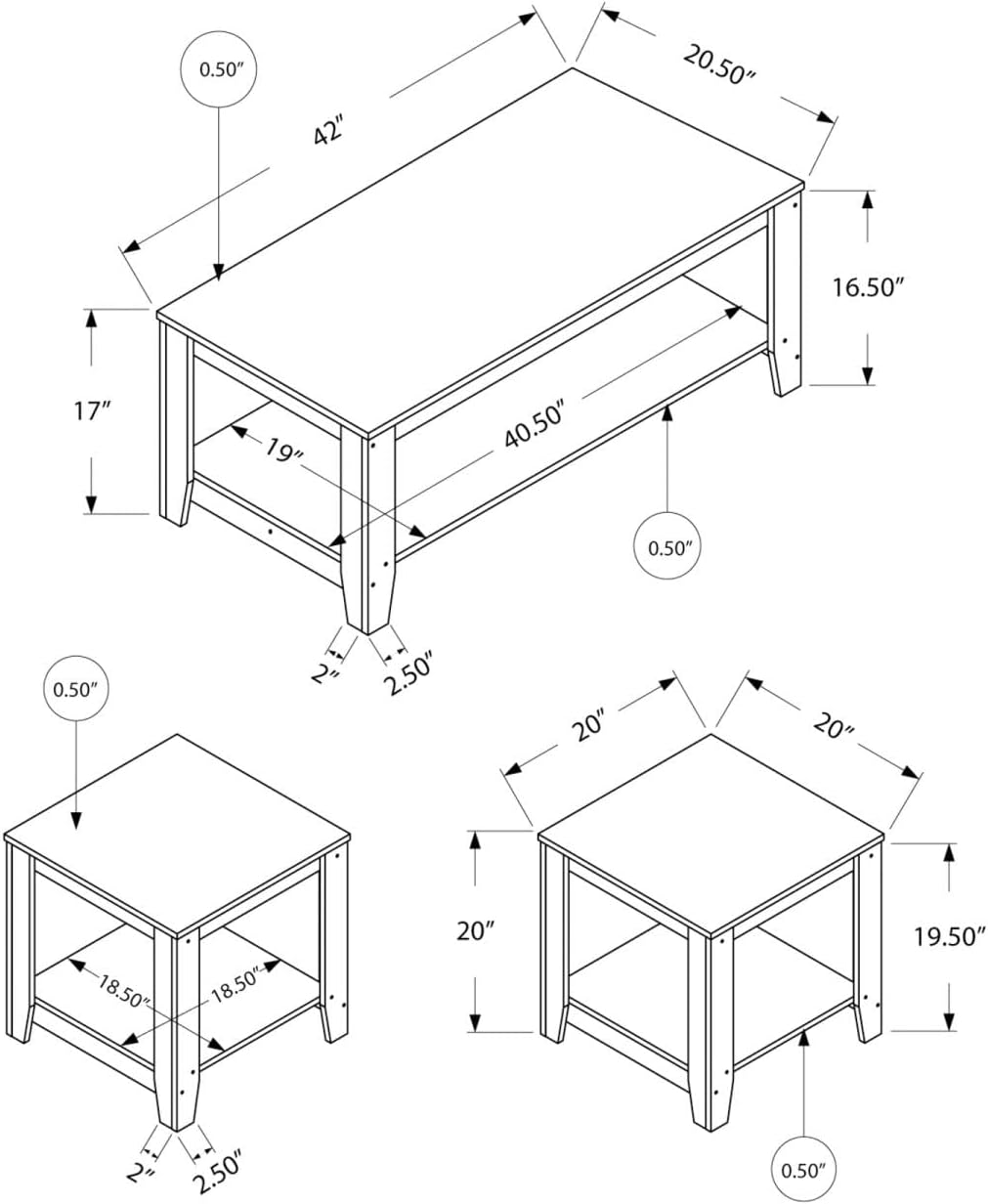 Monarch Specialties I 7880P Table Set, 3pcs Set, Coffee, End, Side, Accent, Living Room, Laminate, Grey, Transitional