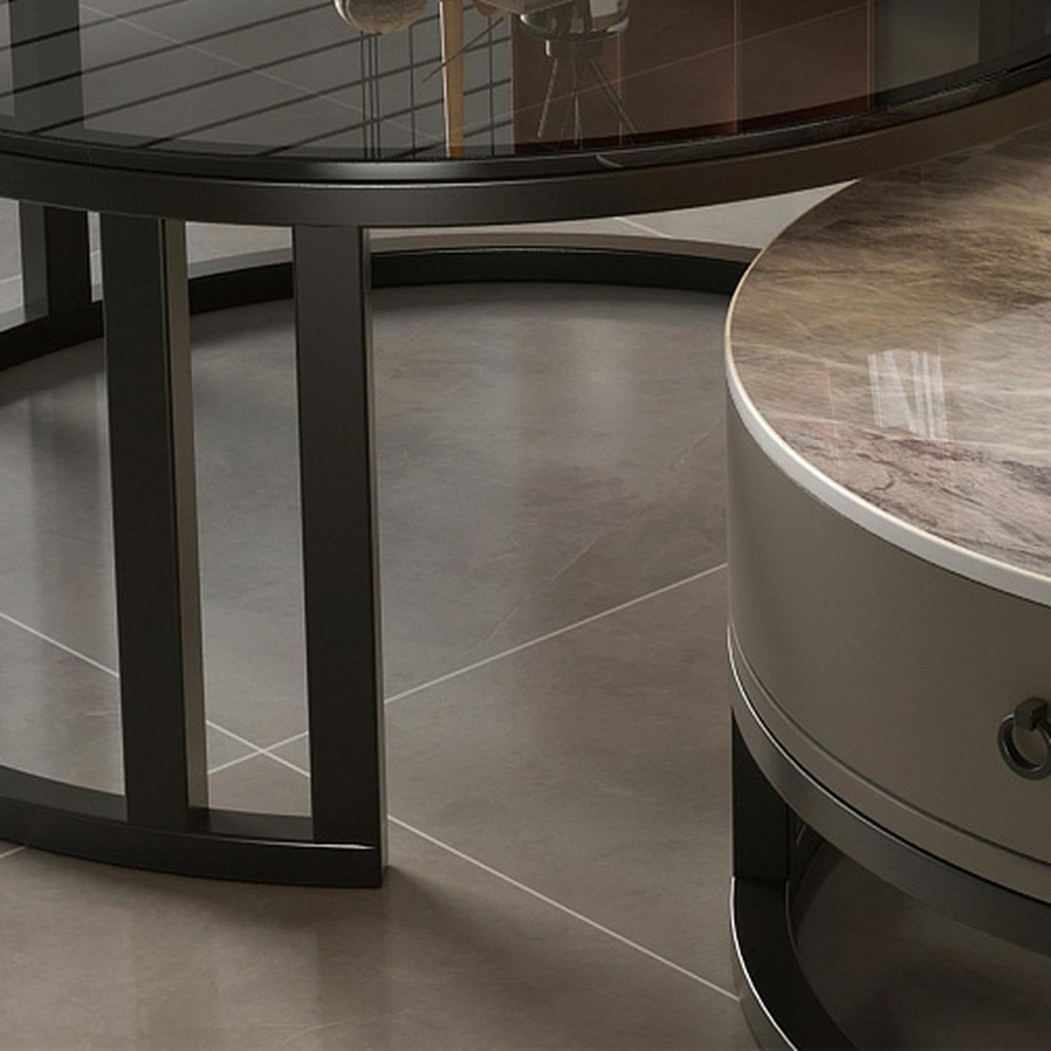 LITFAD 2-Piece Nesting Coffee Tables Steel Frame Round Slate Top Living Room Table Modern Central Table with Storage Drawer for Living Room, Office, Cafe - 31.5' L + 23.5' L Black/Grey - Clear/Gray