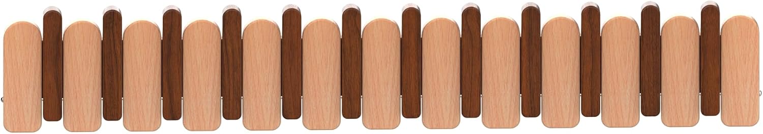 Wall Mounted Piano Key Hanger | Flip Style Hook | Entrance wall Art Hook, Made of Oak Wood (3 Times Painted, 4 Times Polished) (Arc Walnut-Beech, 12Hooks)