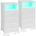 LOAKEKEL Night Stand Set 2, Tall Nightstand with Charging Station for Bedroom with 4 Drawers, LED End Table with USB Ports and Outlets, Bedside Table with Storage Shelf, White, HNS034WT