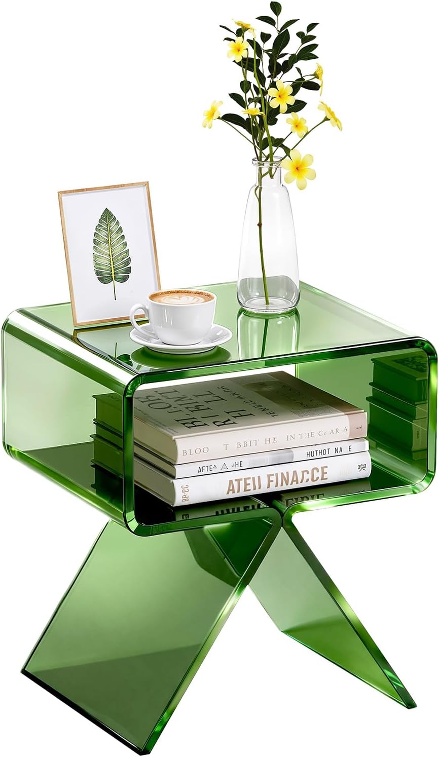 VEVOR Acrylic Nightstand Side Table, Modern Clear End Table with Storage Shelf, Transparent Small Bedside Table for Bedroom, Home Decor, Living Room, No Assembly Needed, Green