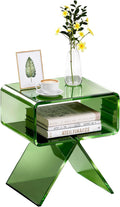 VEVOR Acrylic Nightstand Side Table, Modern Clear End Table with Storage Shelf, Transparent Small Bedside Table for Bedroom, Home Decor, Living Room, No Assembly Needed, Green