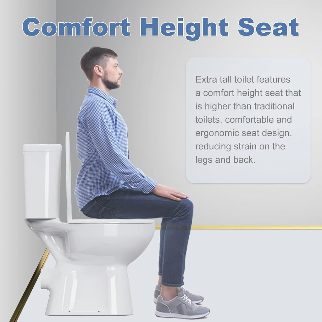 Simple Project 19' Rear Outlet Extra Tall Toilets, Two Piece Comfortable High Toilets For Seniors, White Tall Toilet With Dual Flush 0.8/1.28 GPF & Soft Closing Seat