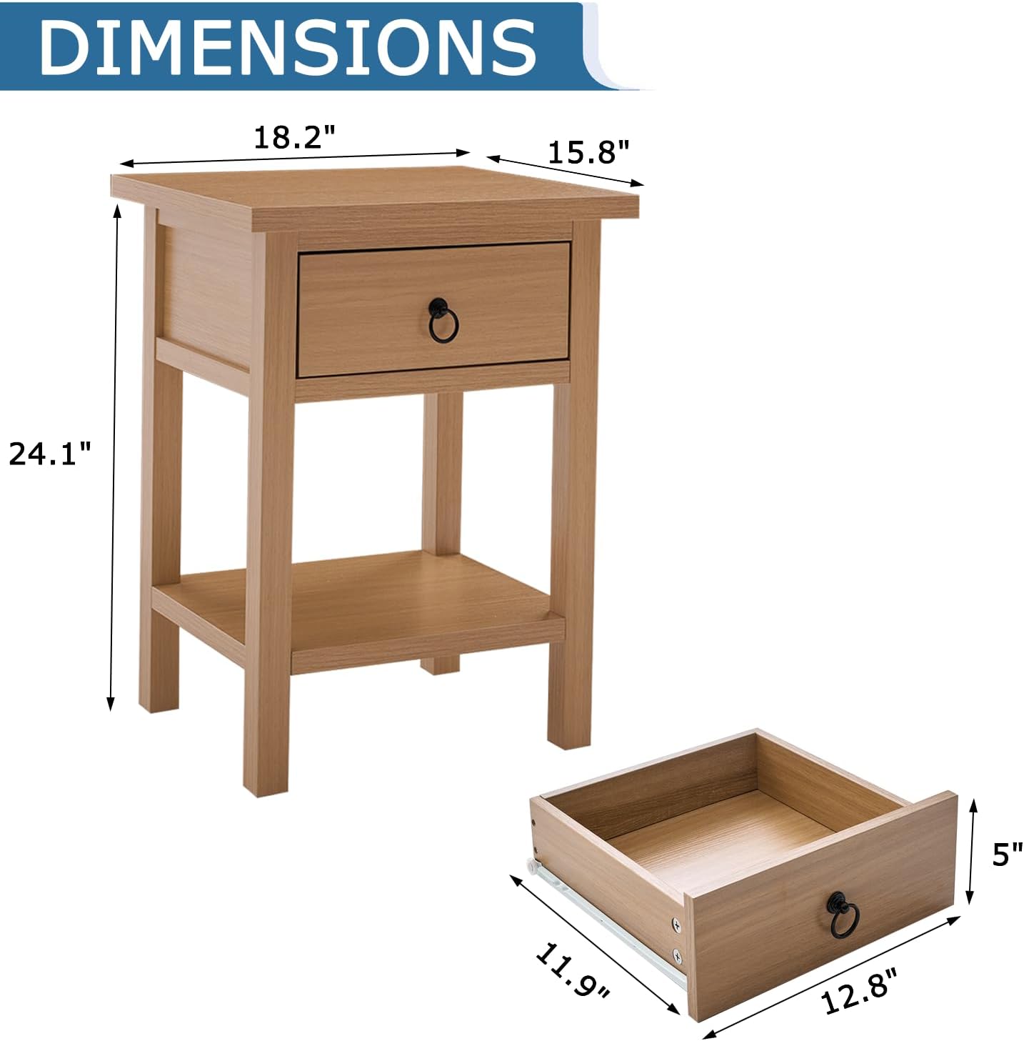 Nightstand Set of 2, Boho Bedside Table with Drawer, Farmhouse End Table with Open Storage Shelf, Bed Side Table Accent Table for Bedroom, Living Room