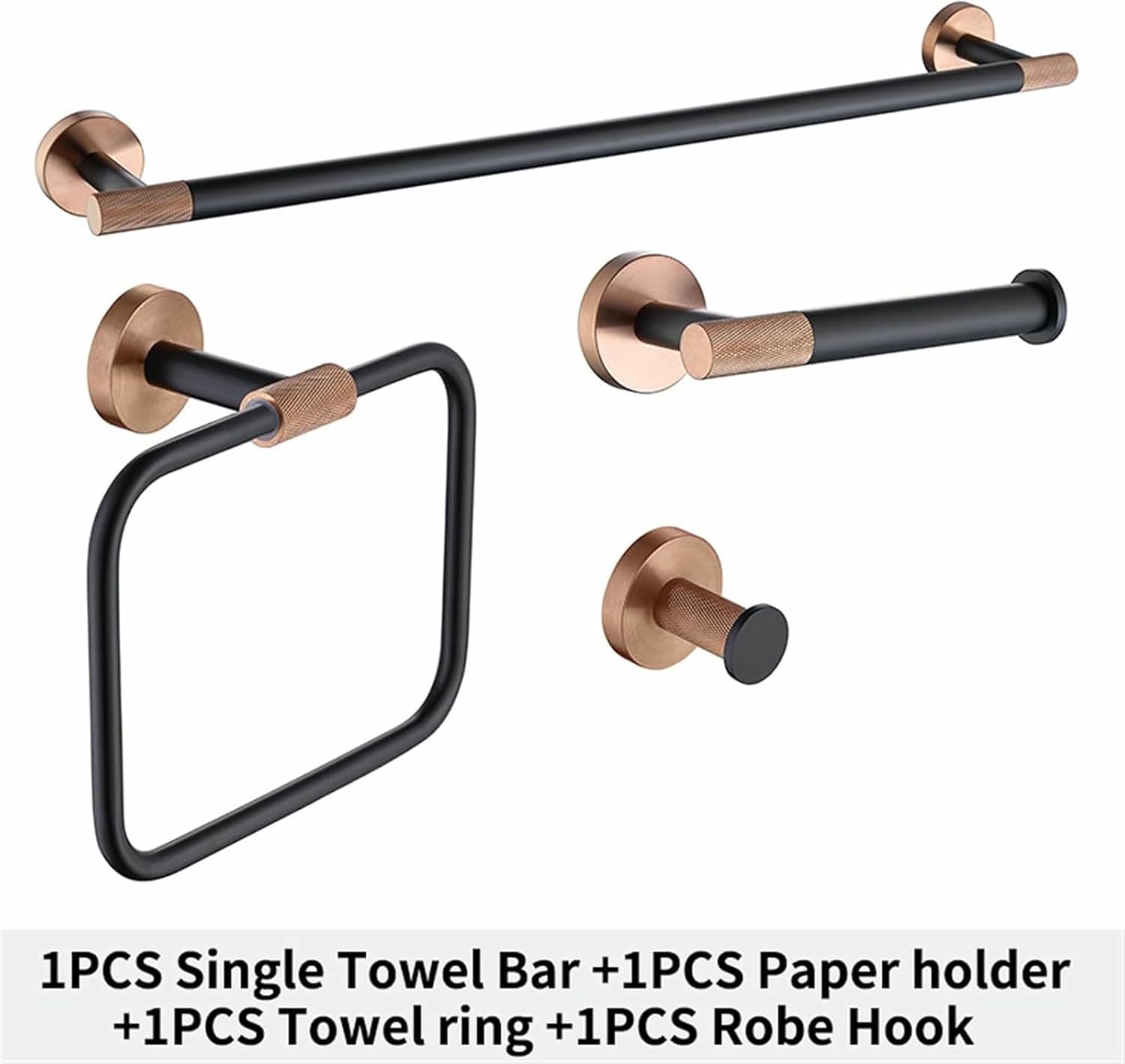 4 PCS Rose Gold Black Single Bar Towel Rack Towel Ring Bath Towel Coat Hook Toilet Paper Holder Bathroom Accessories