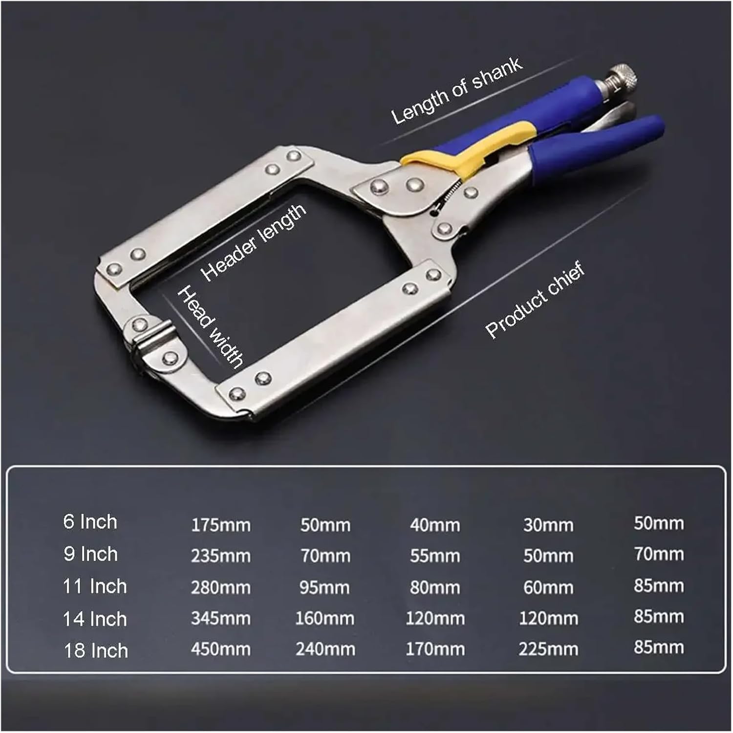 C clamp, 6/9/11/14/18 Inch C Type Multi-Function Steel Clip Vise Grip Locking Plier Pincers Woodworking Clamps(11 Inch)