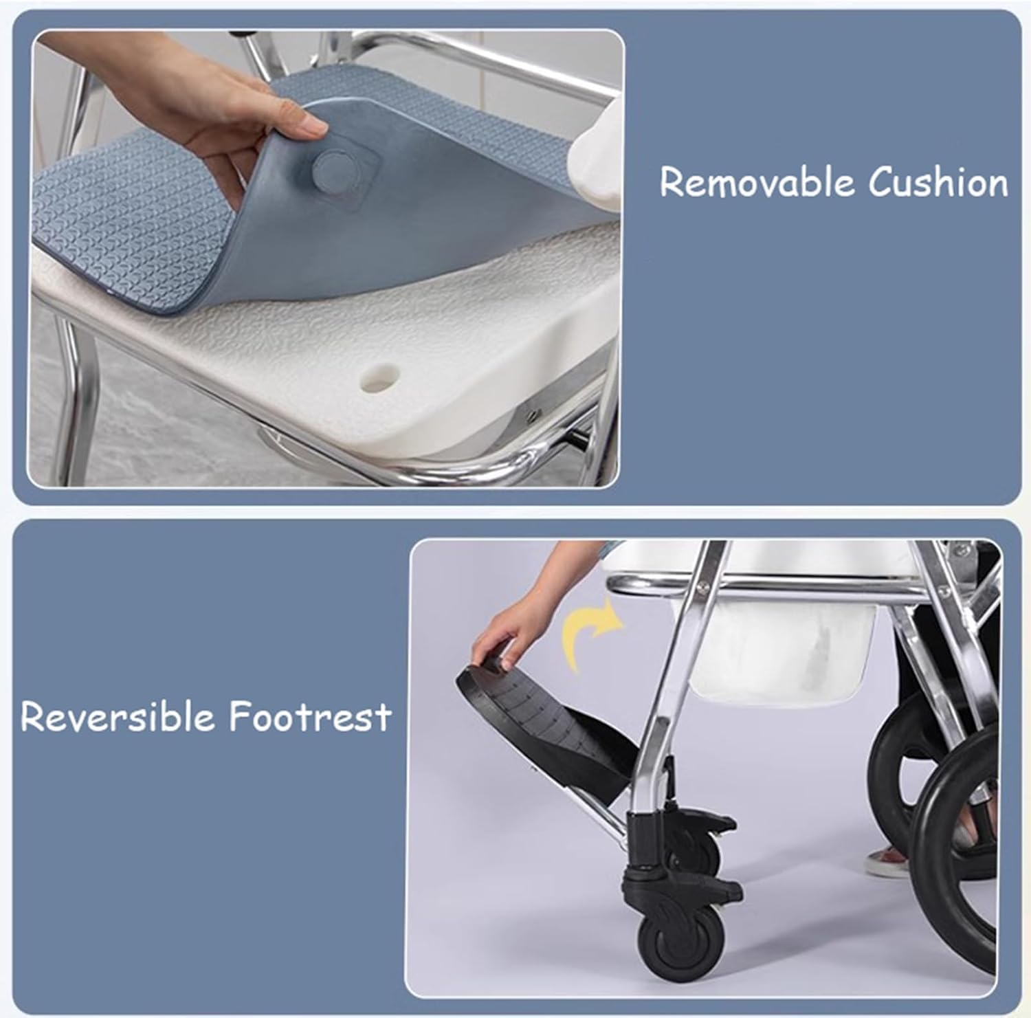 Heavy Duty Bath Chair with Removable Commode Shower Wheelchair for Seniors, Disabled,3 in 1 Foldable Shower Wheelchair Rolling Shower Chair,