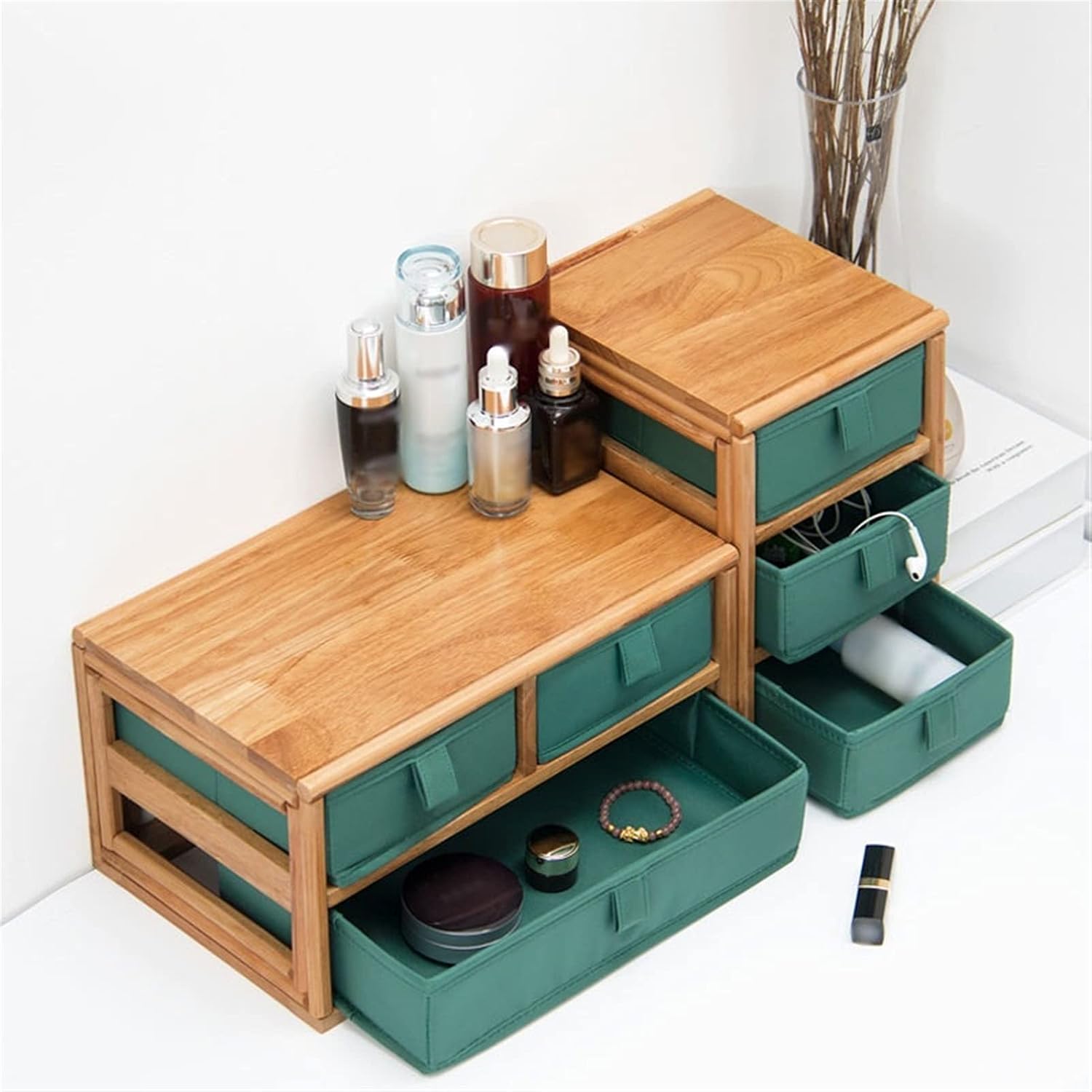 Jewelry Box Large Capacity Desktop Cosmetics Small Objects Dressing Table Storage Box Jewelry Box Sundries Cabinet Bathroom Rack Two Piece Set Jewelry case