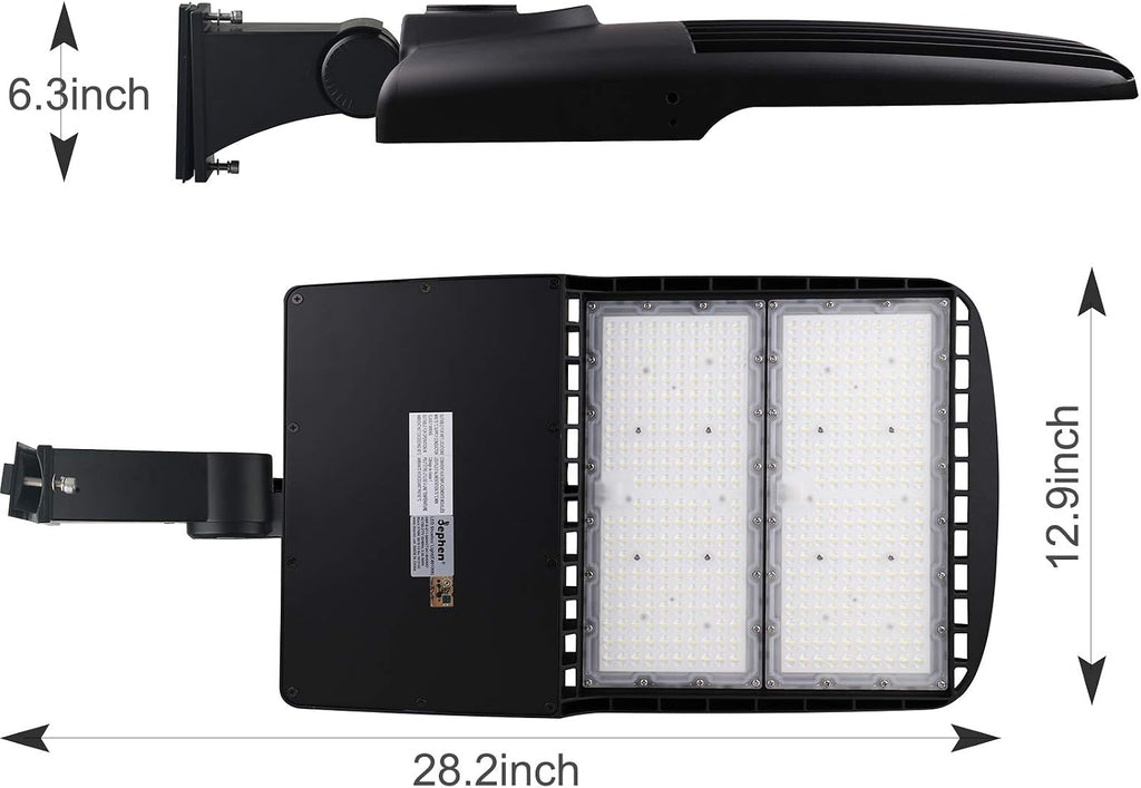 dephen 300W LED Parking Lot Light, 42000Lm 5700K Shoebox Pole Lamp, Outdoor Commercial Street and Area Lighting, 0-10V Dimmable, Arm Mount, 100-277Vac(UL-Listed)