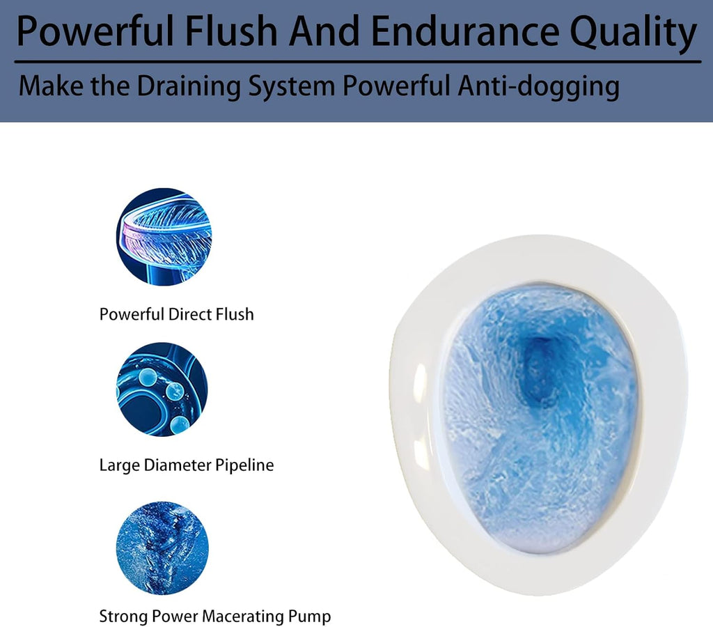 Simple Project Macerating Toilet With 600W Pump, Upflow Toilet System With 4 Water Inltes - Upflush Toilets For Basement With Macerator Pump - Two-piece Macerating Toilets System
