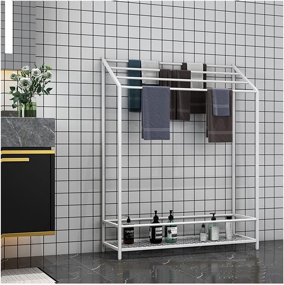 Exquisite Bathroom Shelves Towel Rack Stand Alone, Freestanding Towel Holder Rail with 4 Stainless Steel Bar and Bottom Storage Shelf, Accessories Organizer for Bathroom