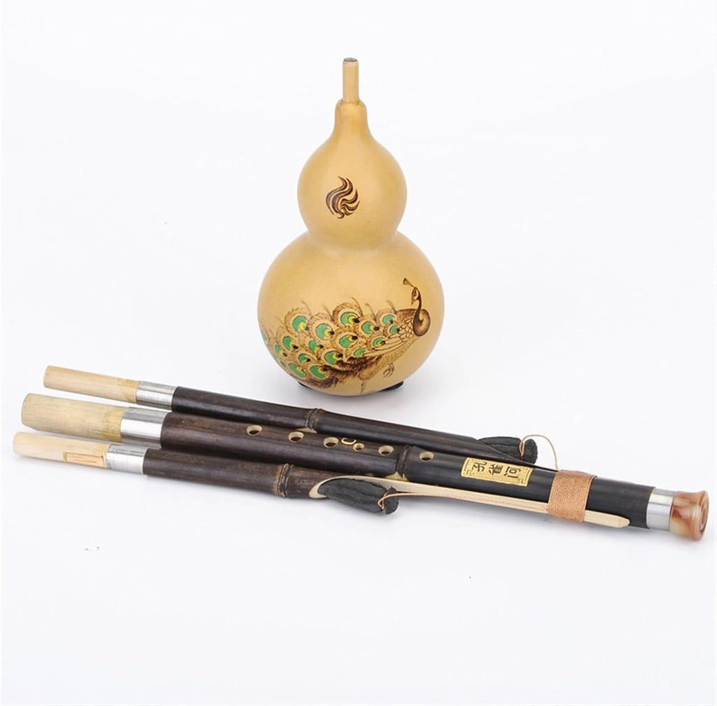 Hulusi Instrument Professional Playing Bamboo Hulusi Flute Natural Gourd Musical Instrument for Adults and Beginners Gourd Flute Piccolo(2,C Key)